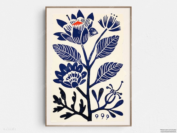Elegant Floral Block Print, Midcentury Minimalist Art Print