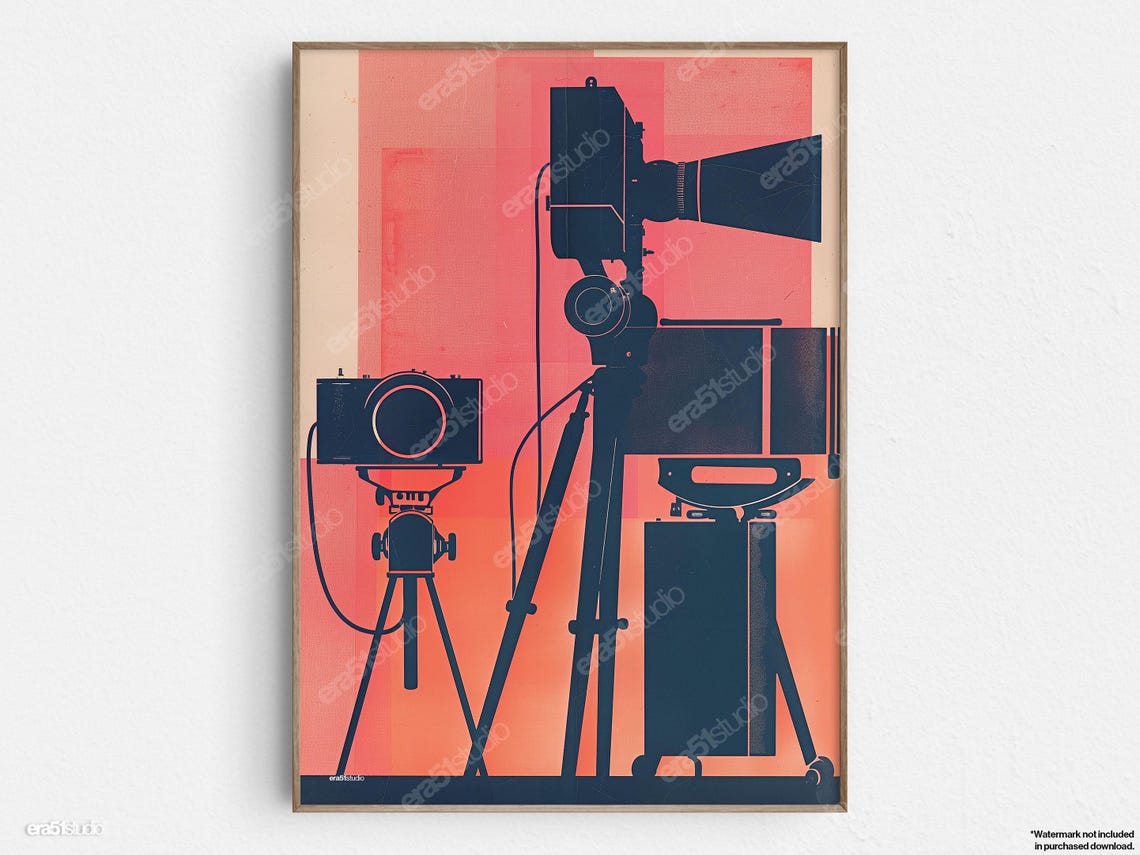 Retro Camera Silhouettes Original Midcentury Modern Minimalist Wall Art