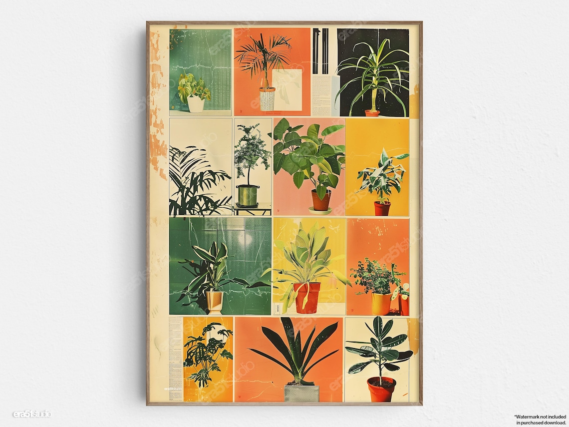 Verdant Potted Collage Mid-Century Art Print