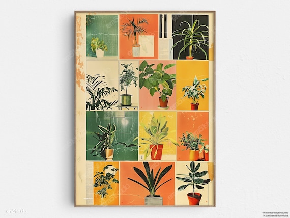 Verdant Potted Collage Mid-Century Art Print