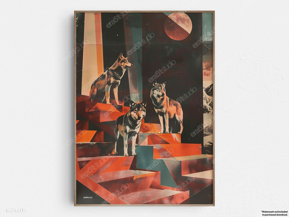Wolf Pack Geometric Art Original Midcentury Modern Minimalist Wall