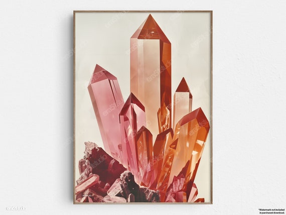 Crimson Quartz Cluster Original Midcentury Modern Minimalist Wall Art