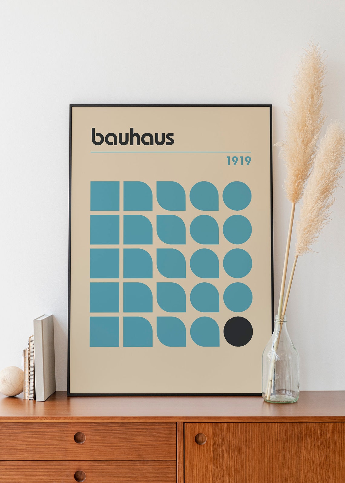 Bauhaus 1919 Teal Geometric Grid Pattern Minimalist Abstract Poster - Image 4