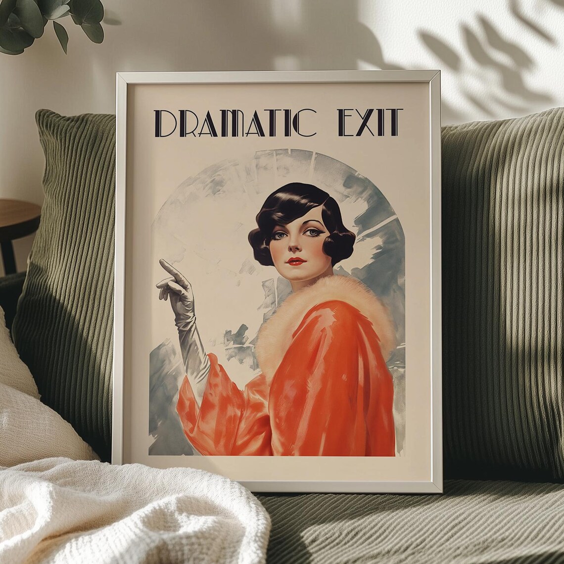 Dramatic Exit Funny Bathroom Art, 1920s Glamour