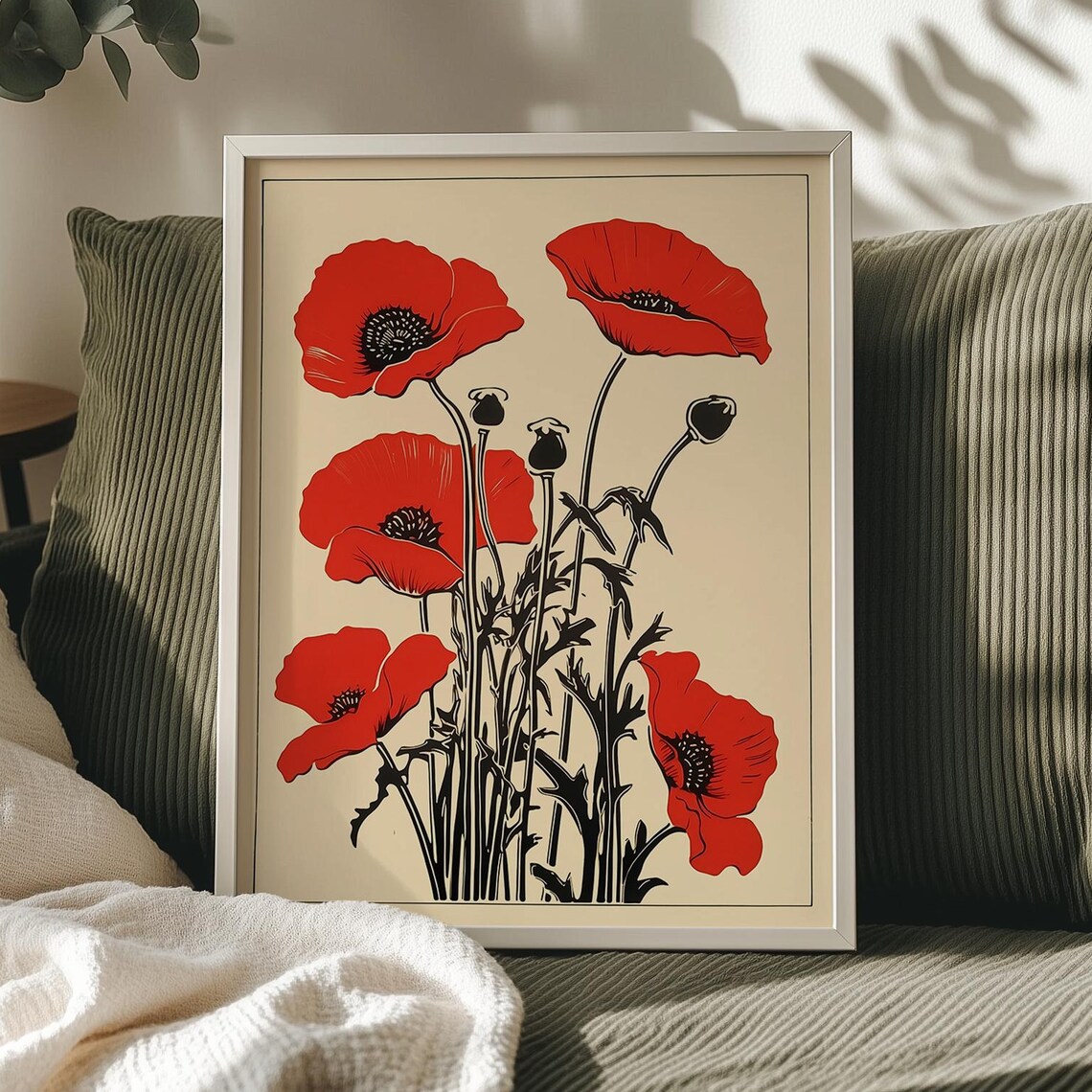 Red Poppy Poster, Mid-Century Wall Decor