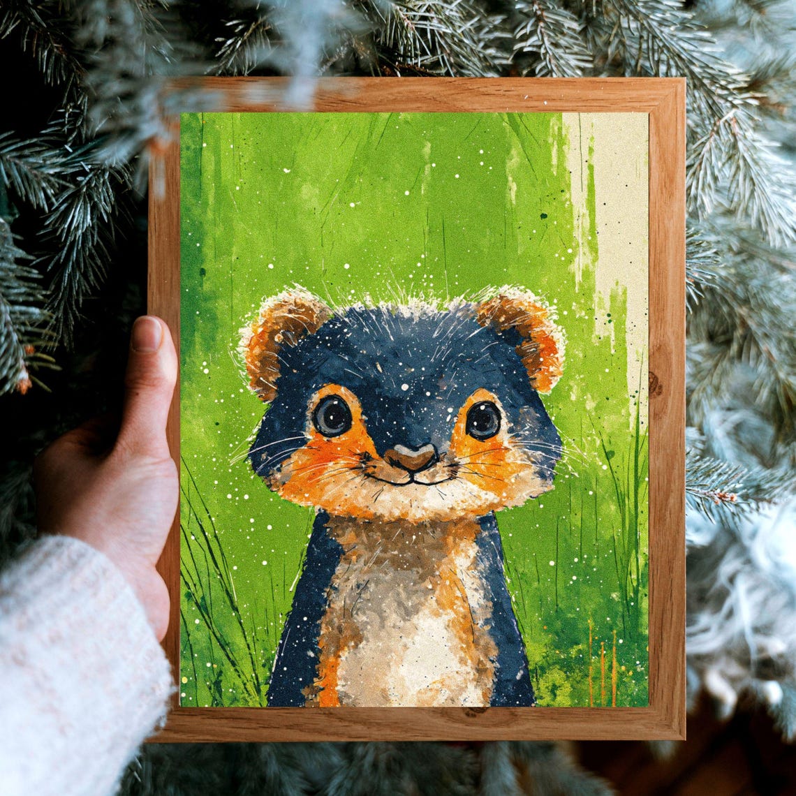 Cute Baby Meerkat Green Splatter Background Nursery Animal Wall Art - Image 6