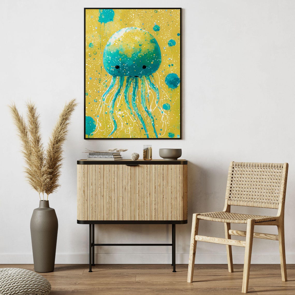 Yellow Green Jellyfish Art Print Cute Ocean Animal Wall Decor Colorful Underwater Illustration For Nursery Or Kids Room 8x10 12x16 18x24 - Image 5
