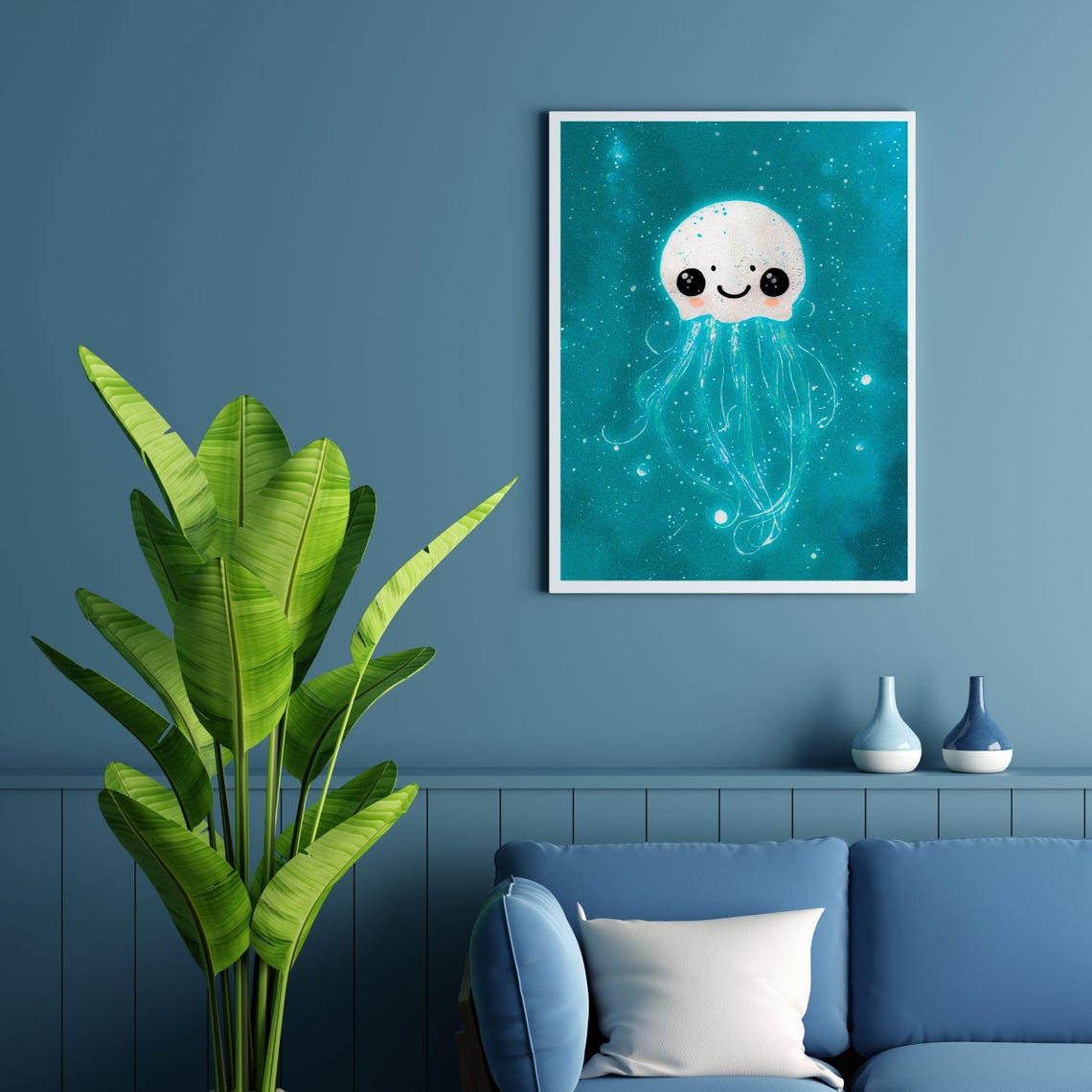 White Glowing Baby Jellyfish Framed Art Print Kids Room Decor Ocean Creature Wall Art Nursery Art Bioluminescent Sea Life Poster - Image 3