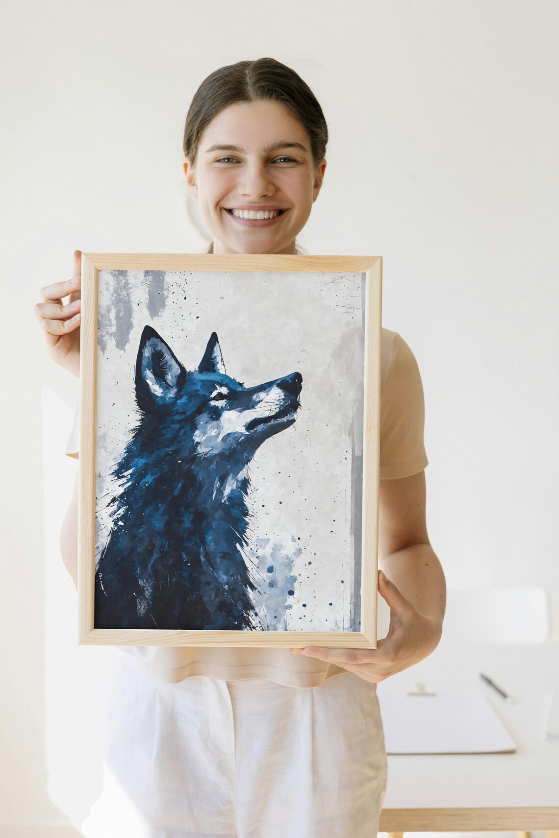Blue Wolf Howling Profile Watercolor Portrait Wildlife Animal Poster - Image 2