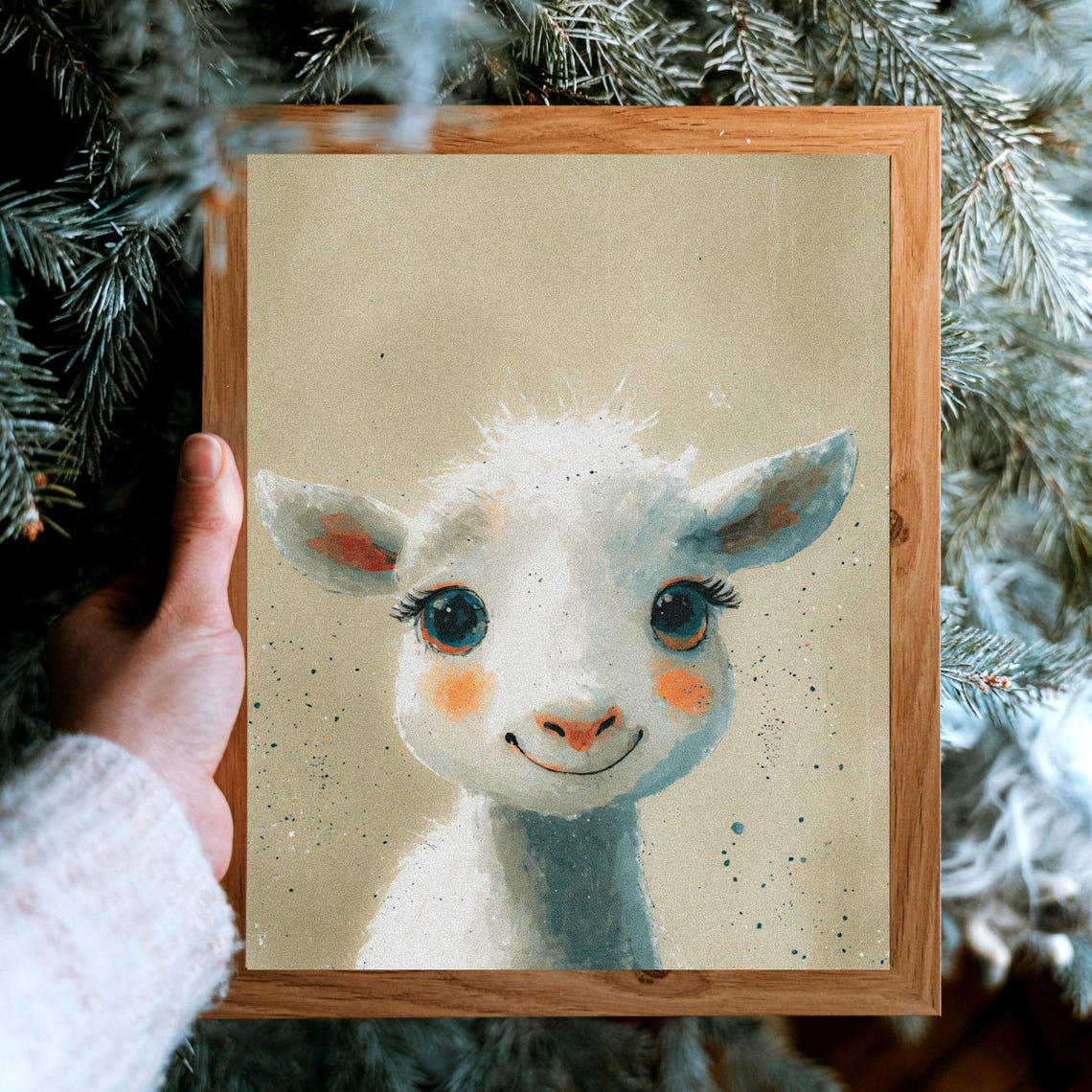 Baby Sheep Art Print White Wool Lamb Illustration For Nursery Farm Animal Wall Art Baby Goat Painting 8x10 12x16 16x20 18x24 - Image 4