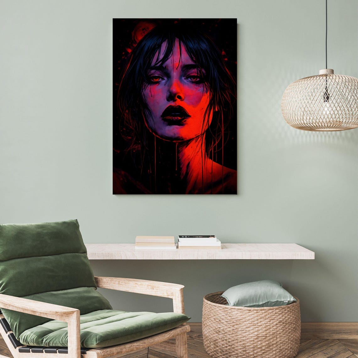 Dark Gothic Female Portrait Red Black Moody Dramatic Art Wall Print - Image 4