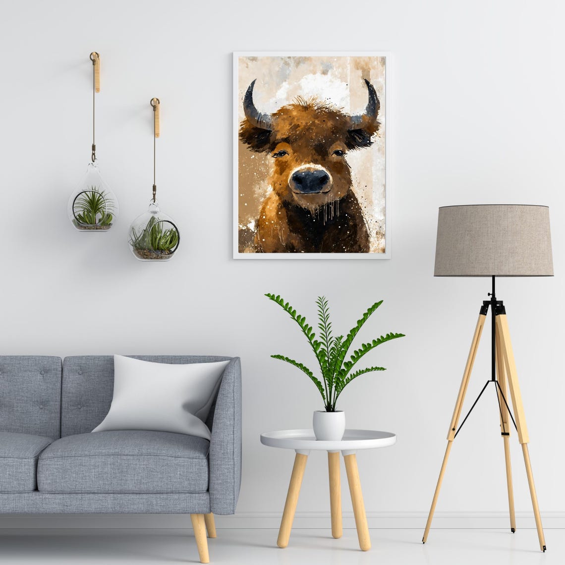 Highland Cow Portrait Watercolor Brown Bull Rustic Farmhouse Poster - Image 3