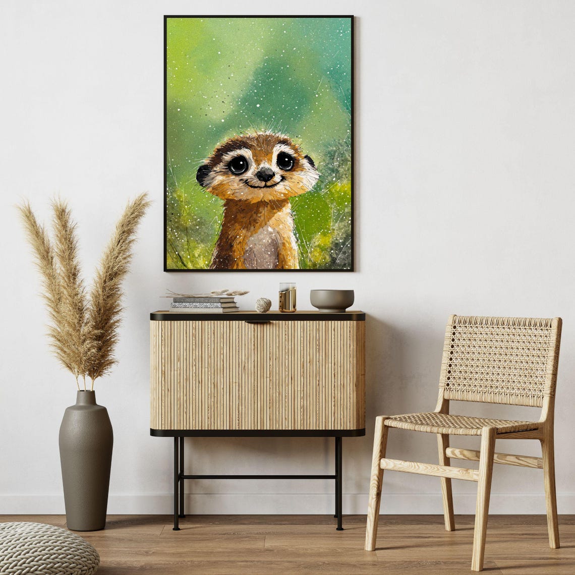 Cute Smiling Baby Meerkat Green Nursery Animal Painting Wall Art - Image 4