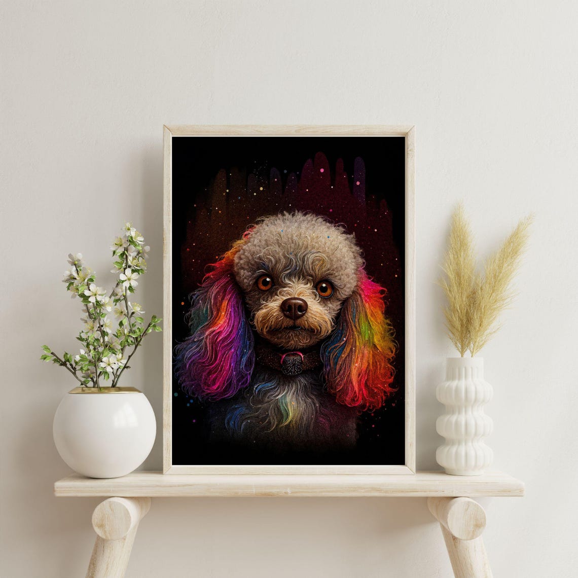 Rainbow Poodle Colorful Ears Vibrant Dog Portrait Art Poster - Image 8