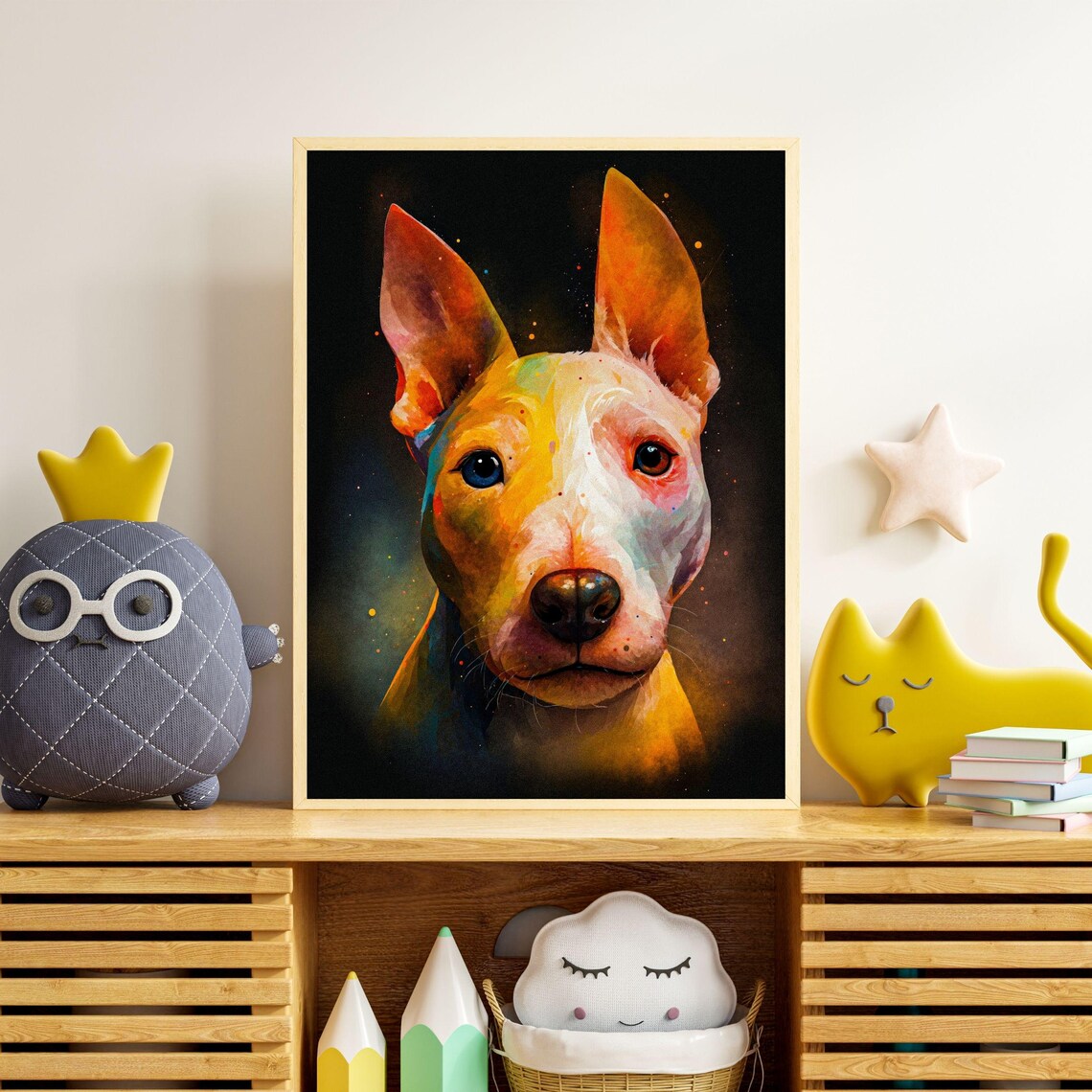 Colorful Bull Terrier Art Print Dog Portrait Modern Pet Art Unique Dog Lover Gift Animal Illustration 8x10 24x36 Dog Mom Home Decor - Image 4