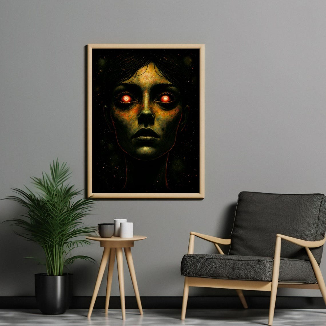 Female Glowing Eyes Portrait Art Print Dark Fantasy Woman Horror Mystic Art Gothic Decor Unique Wall Art 8x10 24x36 Painting - Image 2