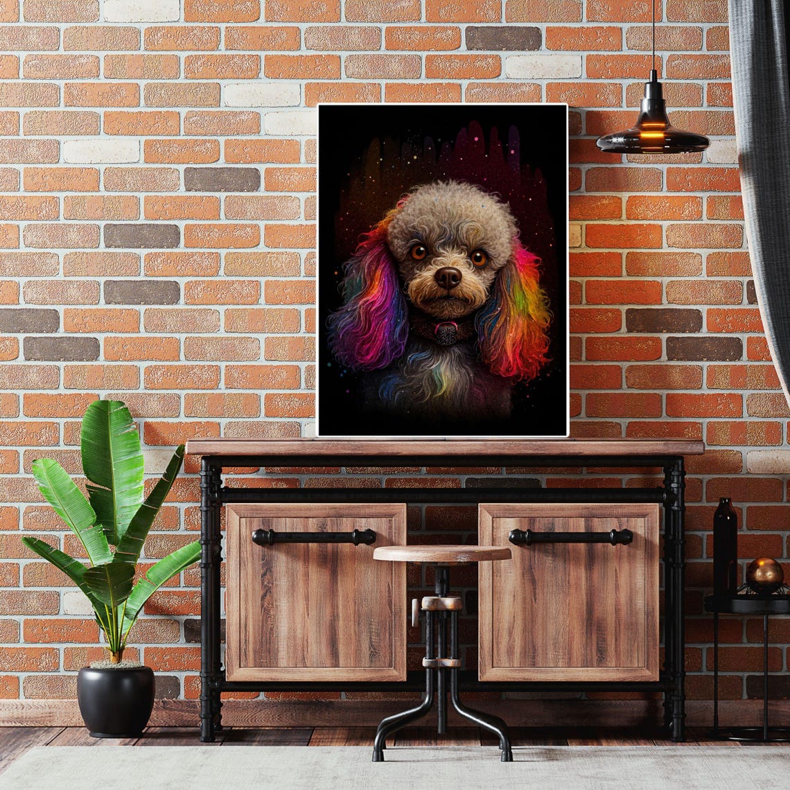Rainbow Poodle Colorful Ears Vibrant Dog Portrait Art Poster - Image 4