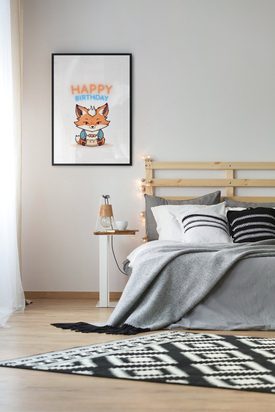 Happy Birthday Cute Fox Cake Party Kids Room Birthday Gift Art Poster - Image 2
