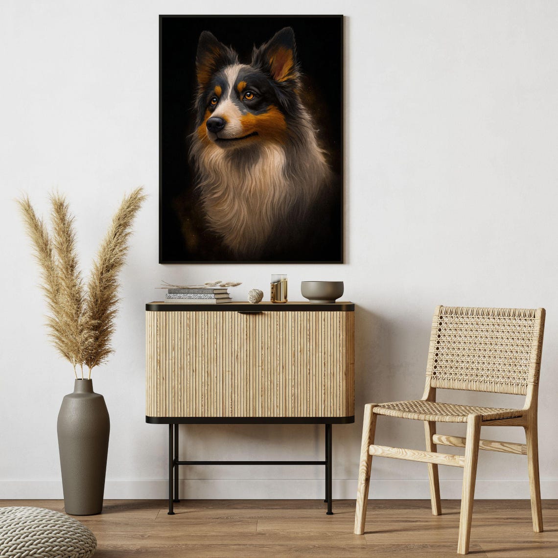 Tri Color Australian Shepherd Portrait Black Background Wall Art - Image 5