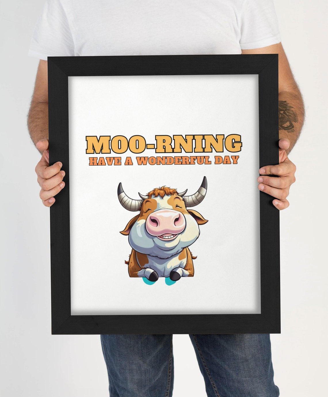 Good Morning Cow Illustration Print Silly Art Posters Cute Quote Prints Funny Cow Lover Art Animal Art Print Girl Room Wallart - Image 4