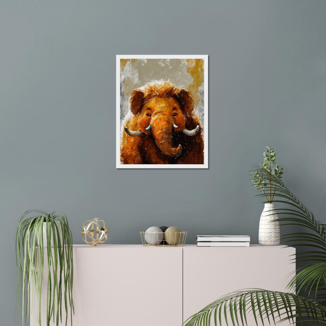 Cute Baby Woolly Mammoth Portrait Warm Tones Prehistoric Art Poster - Image 4
