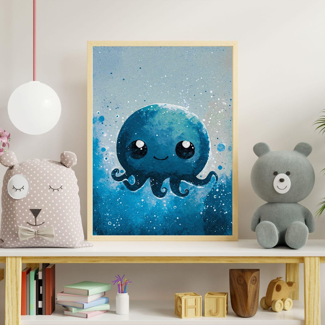 Cute Octopus Art Print Kids Room Decor Blue Ocean Animal Wall Art Nursery Art Baby Shower Gift Under The Sea Decor Coastal Sea Life - Image 4