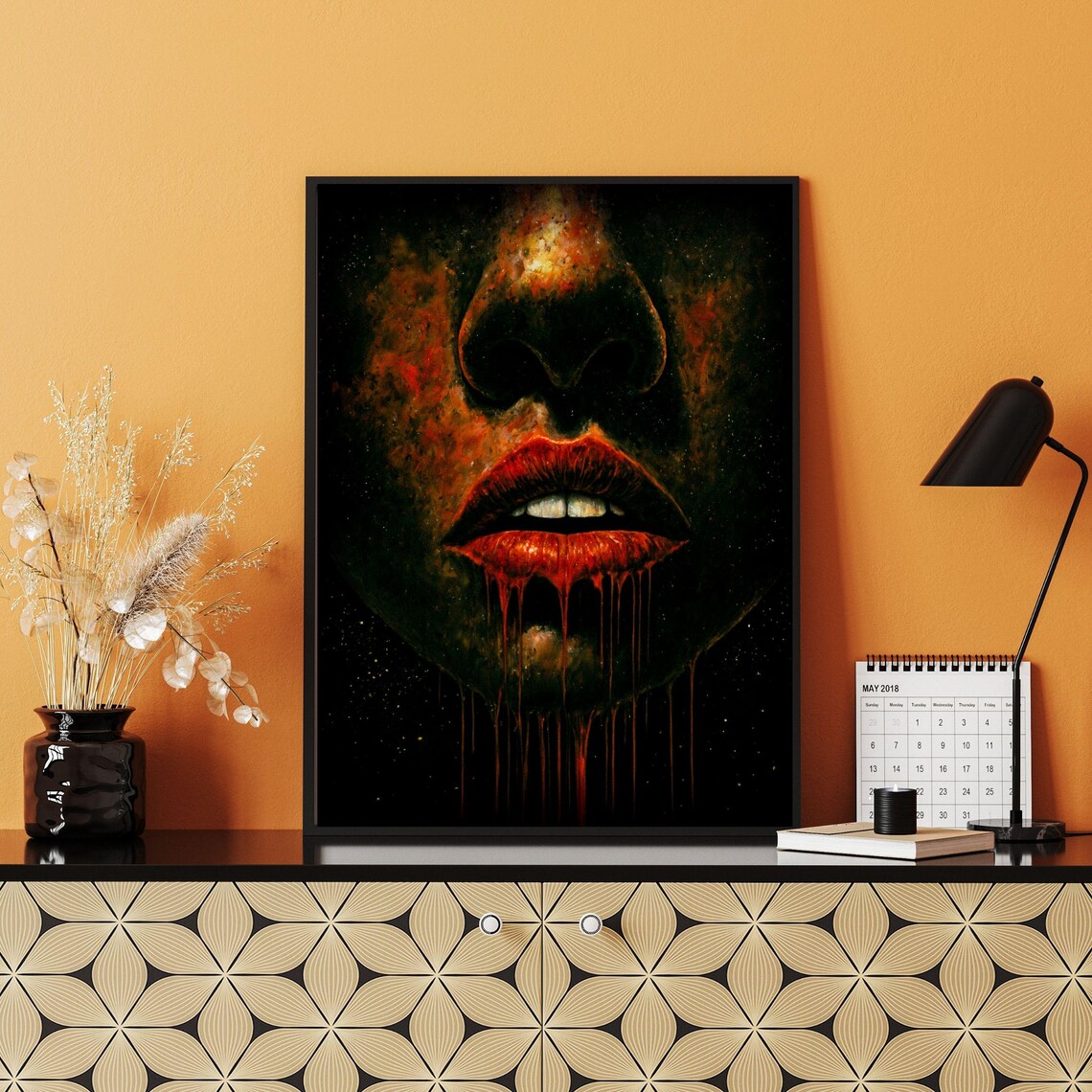 Dark Surreal Horror Portrait Close Up Red Lips Dripping Gothic Art Print - Image 2