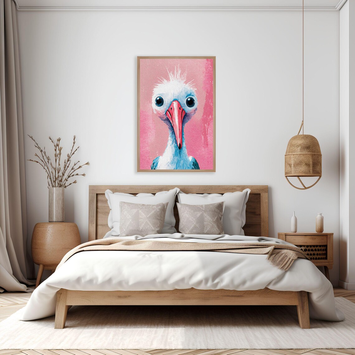 Quirky Blue Stork Pink Background Bird Portrait Nursery Wall Art - Image 5