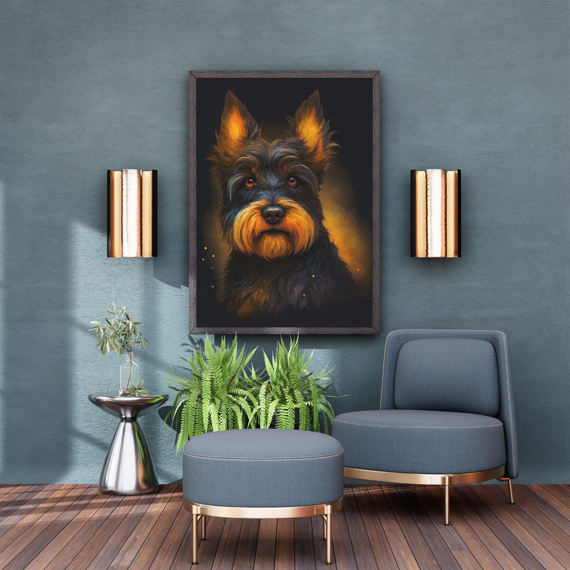 Scottish Terrier Puppy Golden Black Dramatic Dog Portrait Art Poster - Image 6