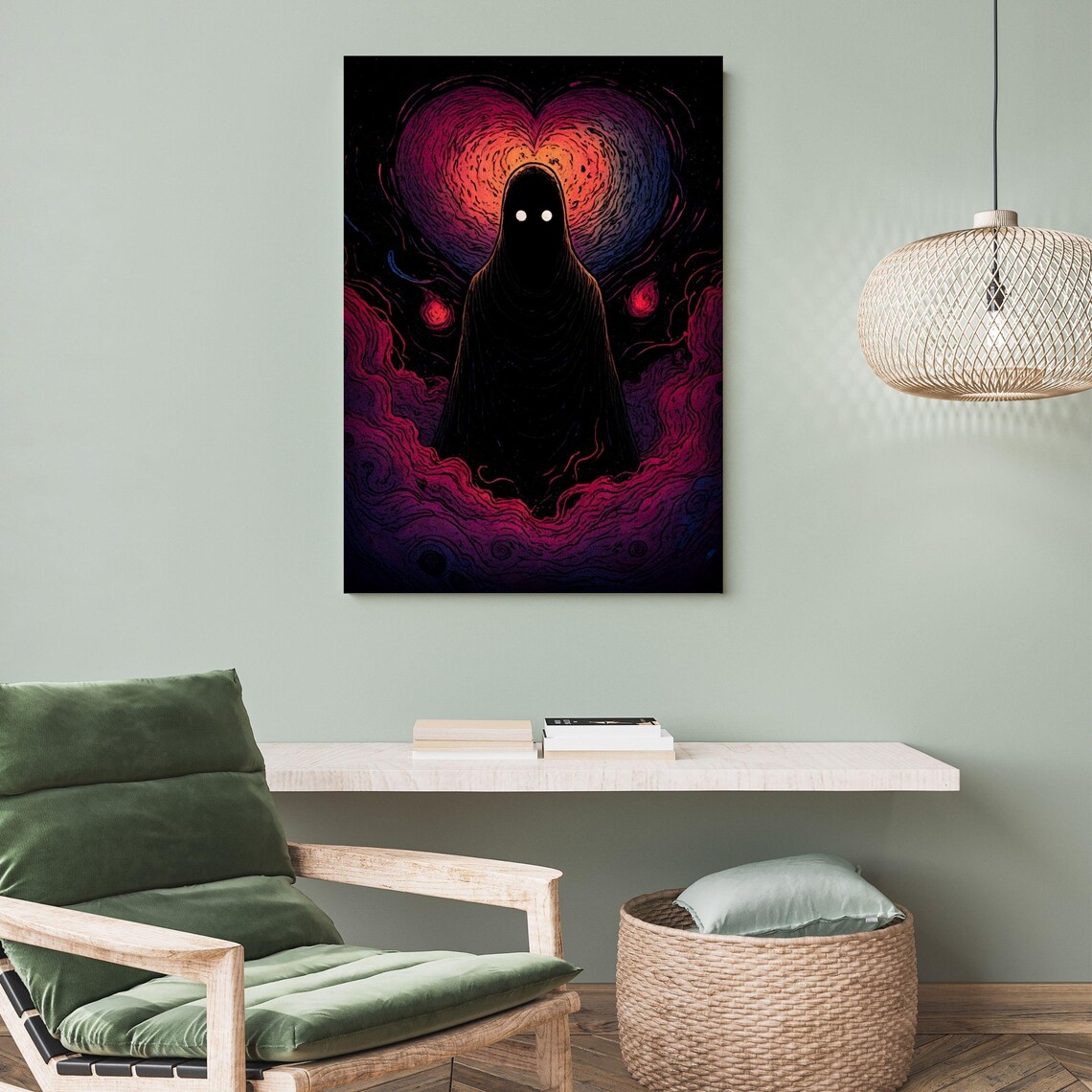 Dark Ethereal Heart Figure Hooded Silhouette Cosmic Love Art Wall Print - Image 4