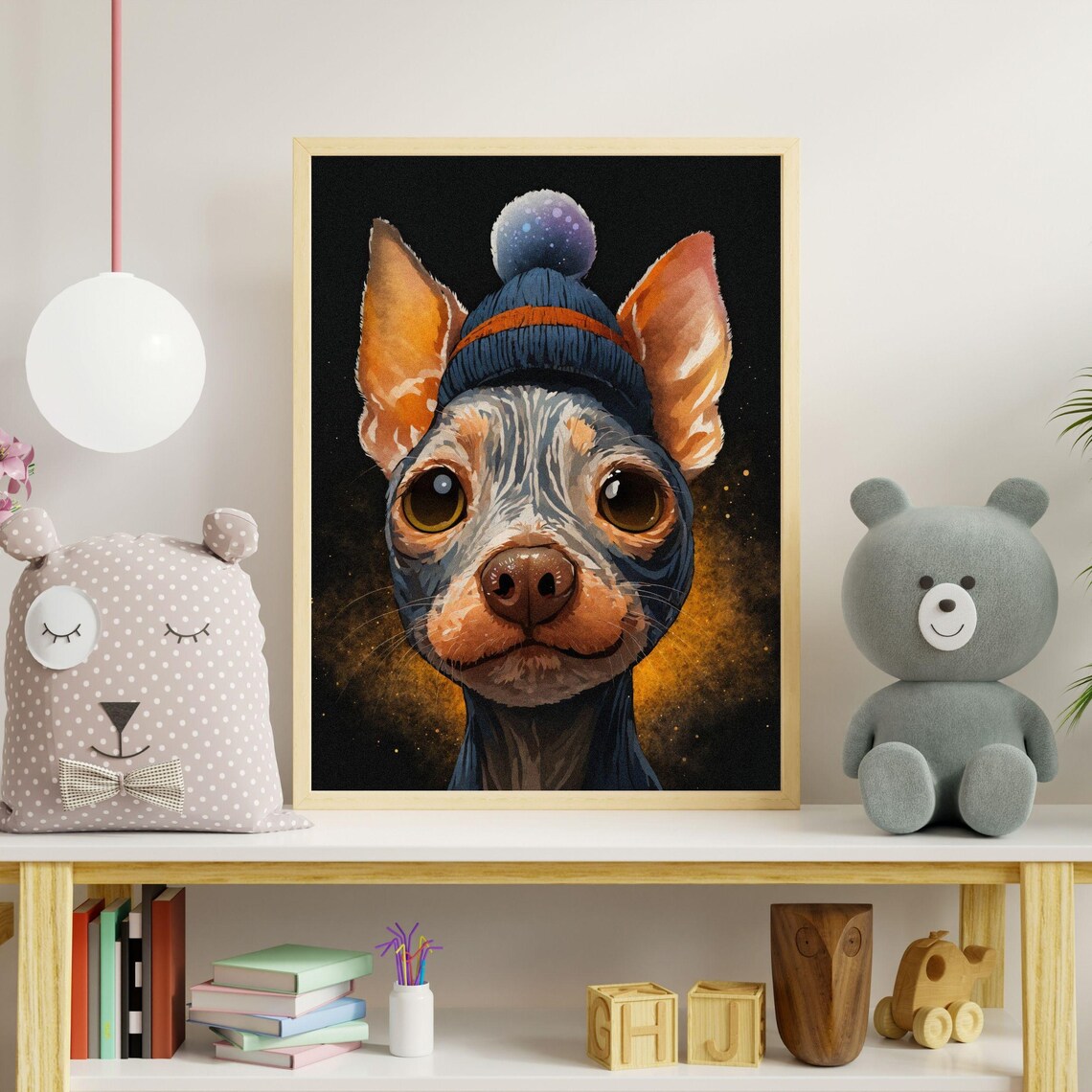 Chihuahua in Blue Winter Beanie Hat Funny Dog Portrait Poster - Image 2