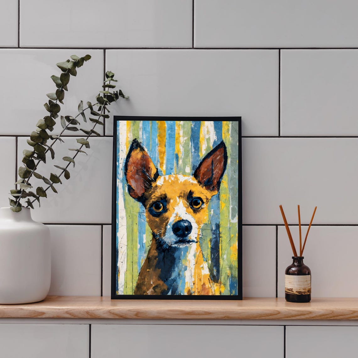 Cute Chihuahua Art Print Small Dog Portrait Big Ears Toy Breed Art Kids Room Nursery Art Dog Mom Gift 8x10 24x36 Painting - Image 2