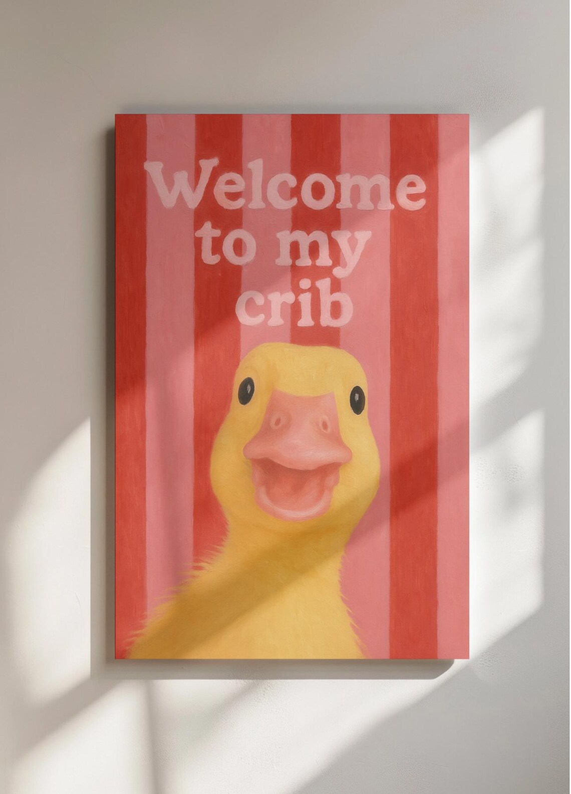Welcome to My Crib Cute Duck Funny Pink Striped Animal Poster