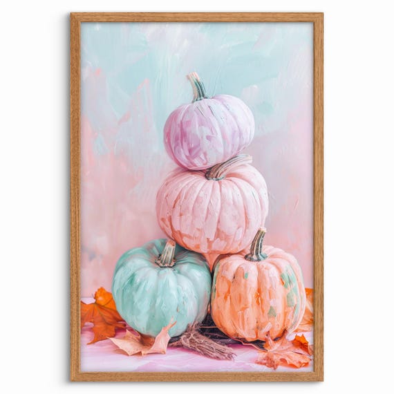 Pastel Pumpkin Wall Art Hand Painted Halloween Fall Print Modern Autumn Farmhouse Decor Poster