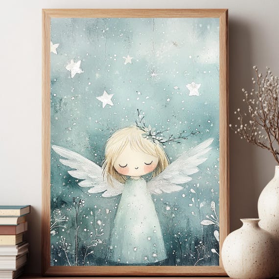 Pastel Angel Print Whimsical Nursery Wall Art