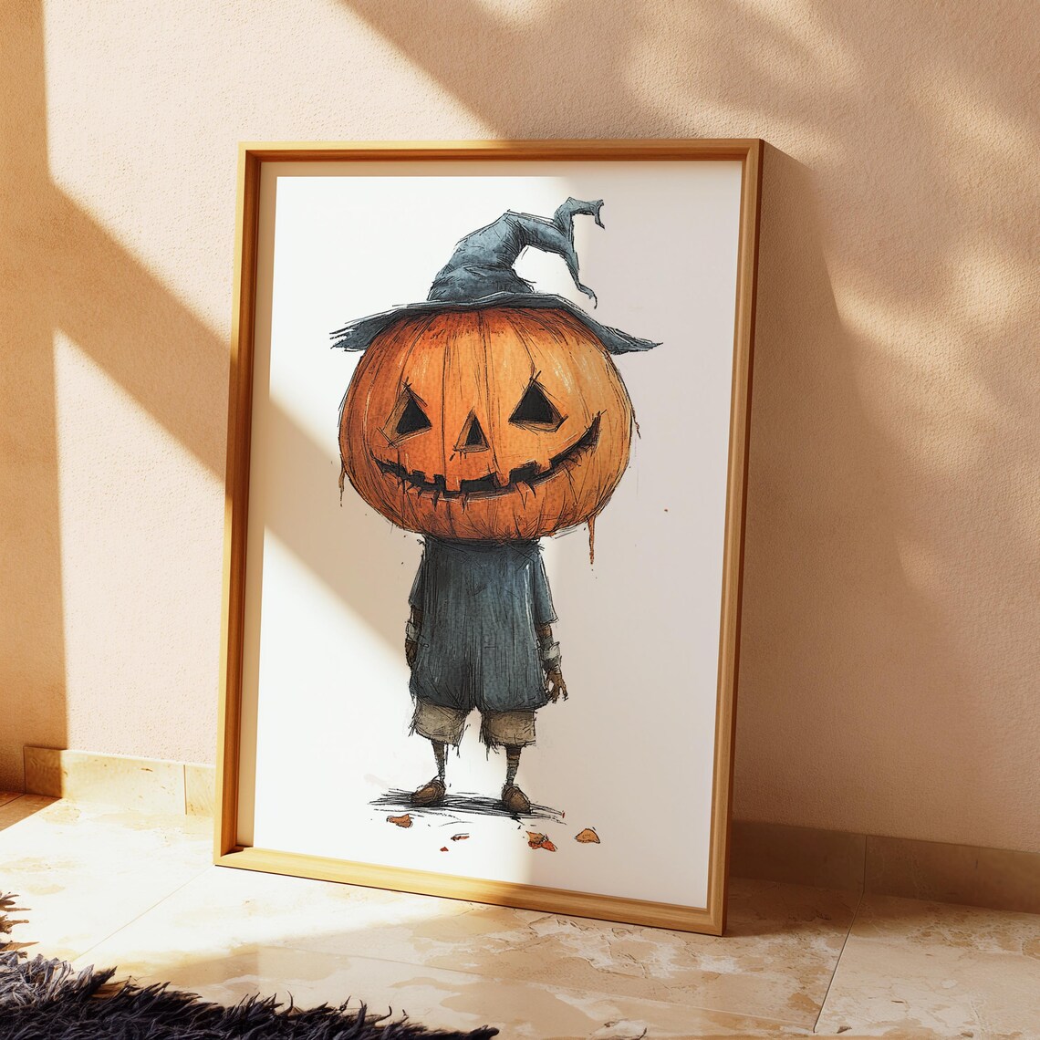 Quirky Pumpkin Head Witch Character Funny Spooky Halloween Poster