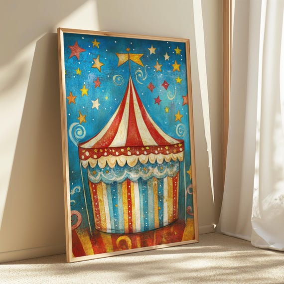 Carnival Tent Wall Art Whimsical Circus Retro Fair Print Colorful Big Top Poster Nursery Instant
