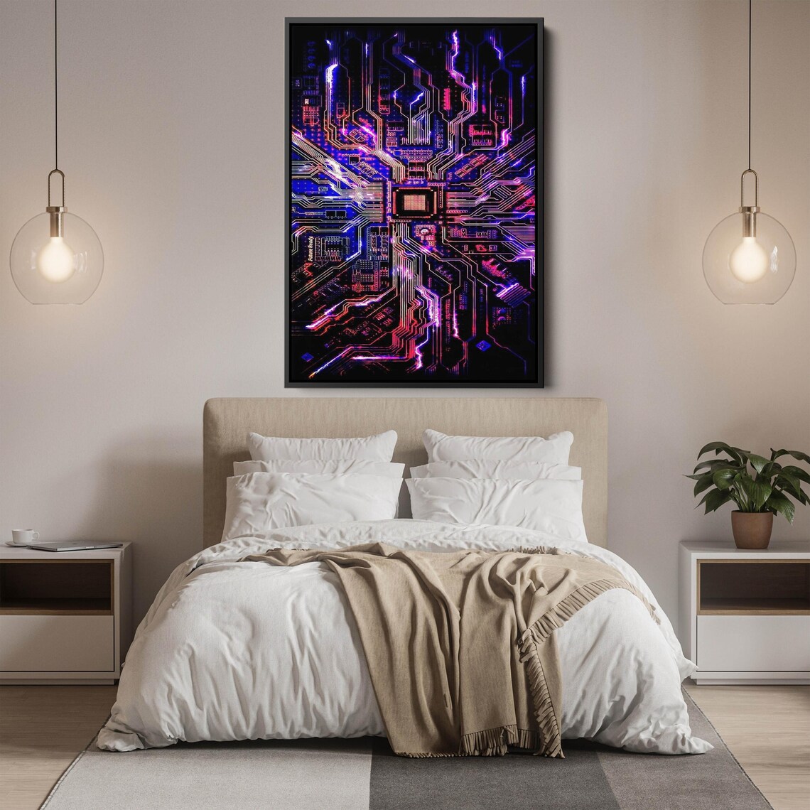 Neon Circuit Board Glowing With Purple and Pink Lights Tech Poster - Image 2