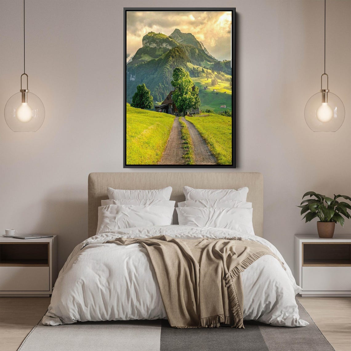 Mountain Landscape Print Panoramic Nature Watercolor Painting Print Mountain Lake Modern Wall Decor - Image 2