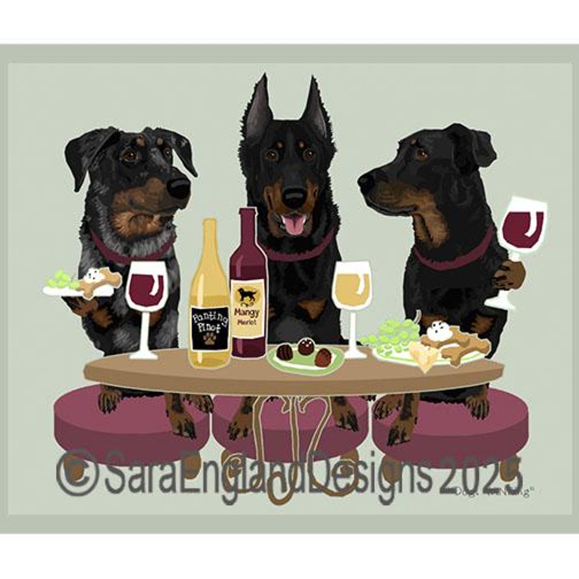 Beauceron Dogs Wineing Art Print