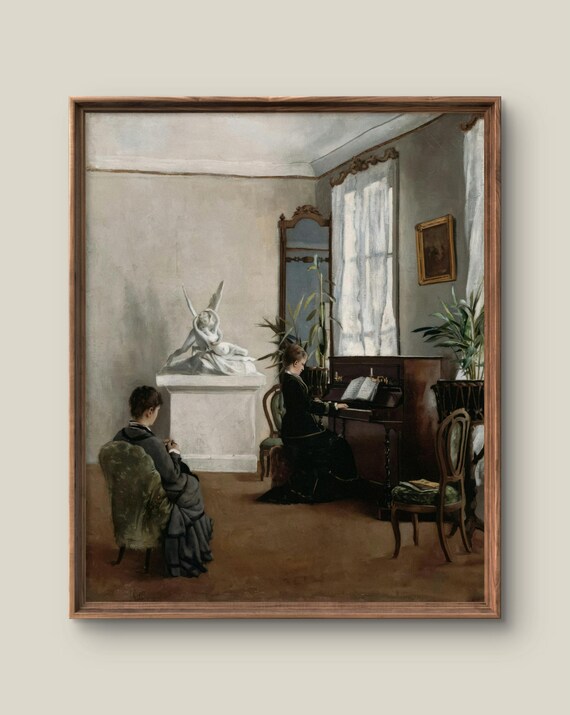 Vintage Woman Portrait Art Print Retro Wall Decor Antique Painting Interior Scene Instant