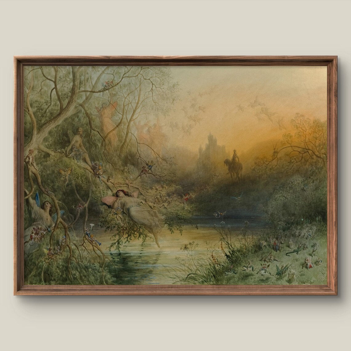 Mystical Fairy Woodland Sunset Vintage Fantasy Landscape Poster