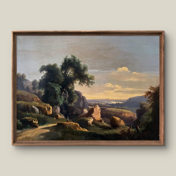 Vintage Summer Landscape Art Print Europe Wall Decor Antique Painting Sunset Instant