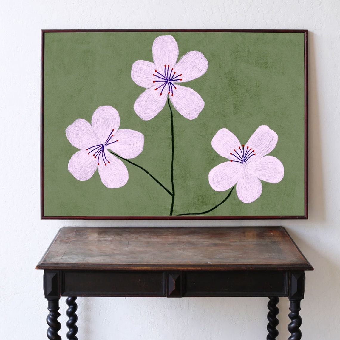 Green And Lilac Floral Art Print, Scandinavian - Image 2