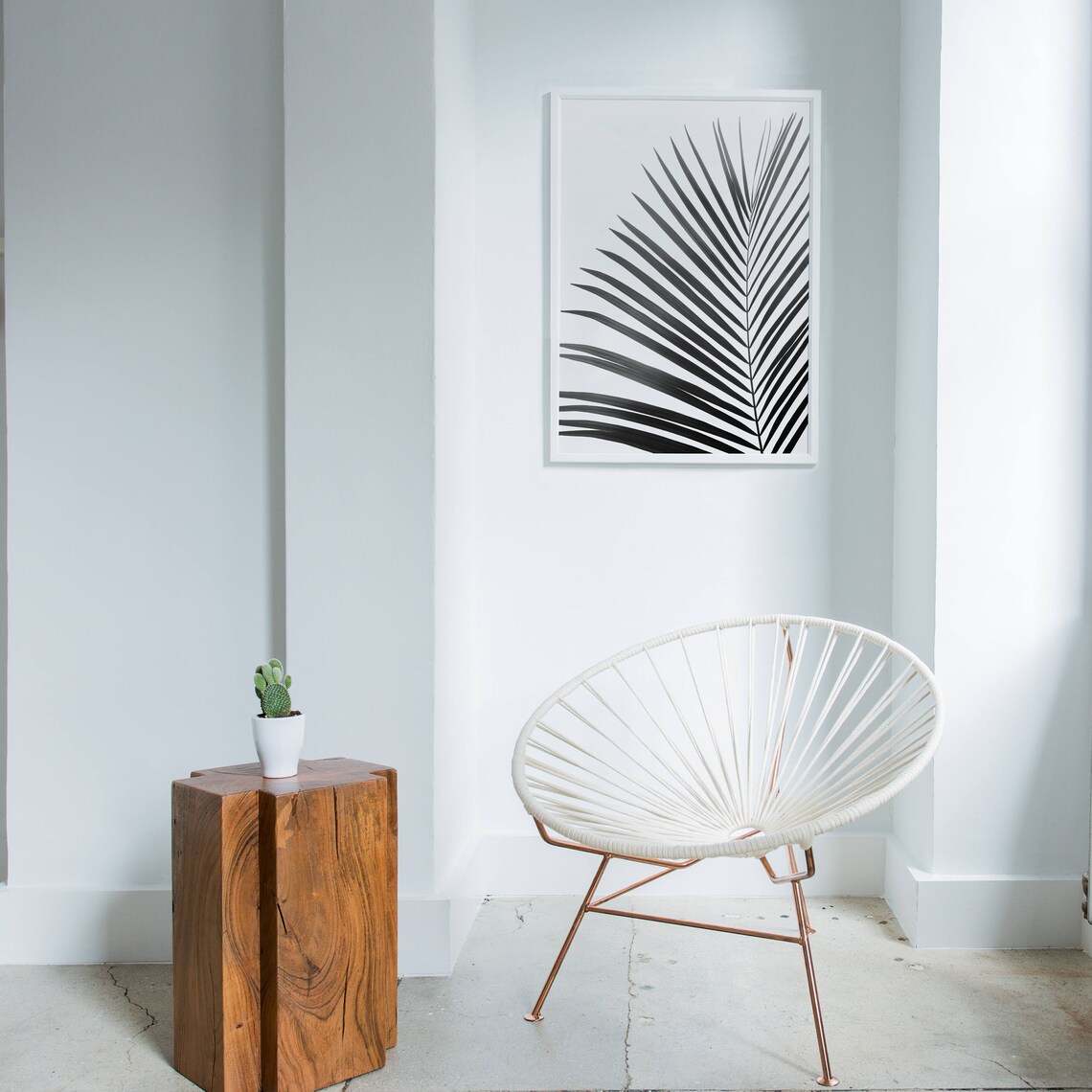 Palm Leaf Print, Black And White Minimalist Art - Image 3