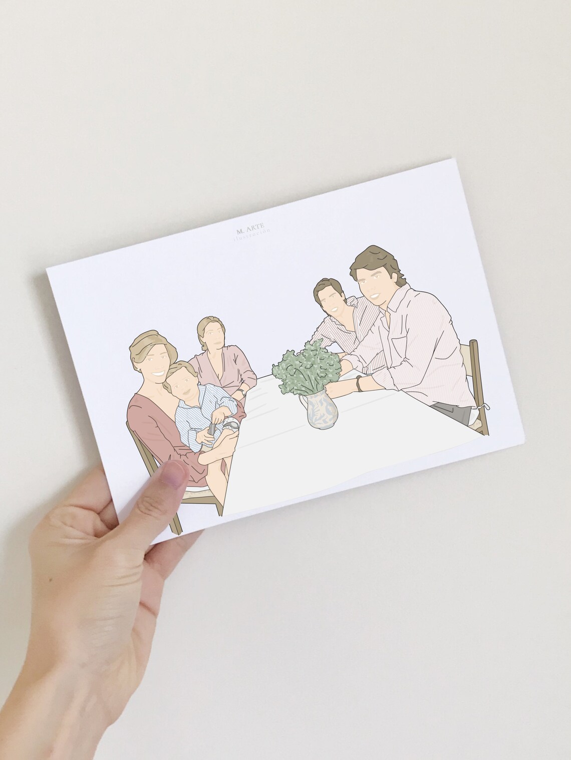 Warm Family Dinner Table Gathering Custom Portrait Illustration Poster