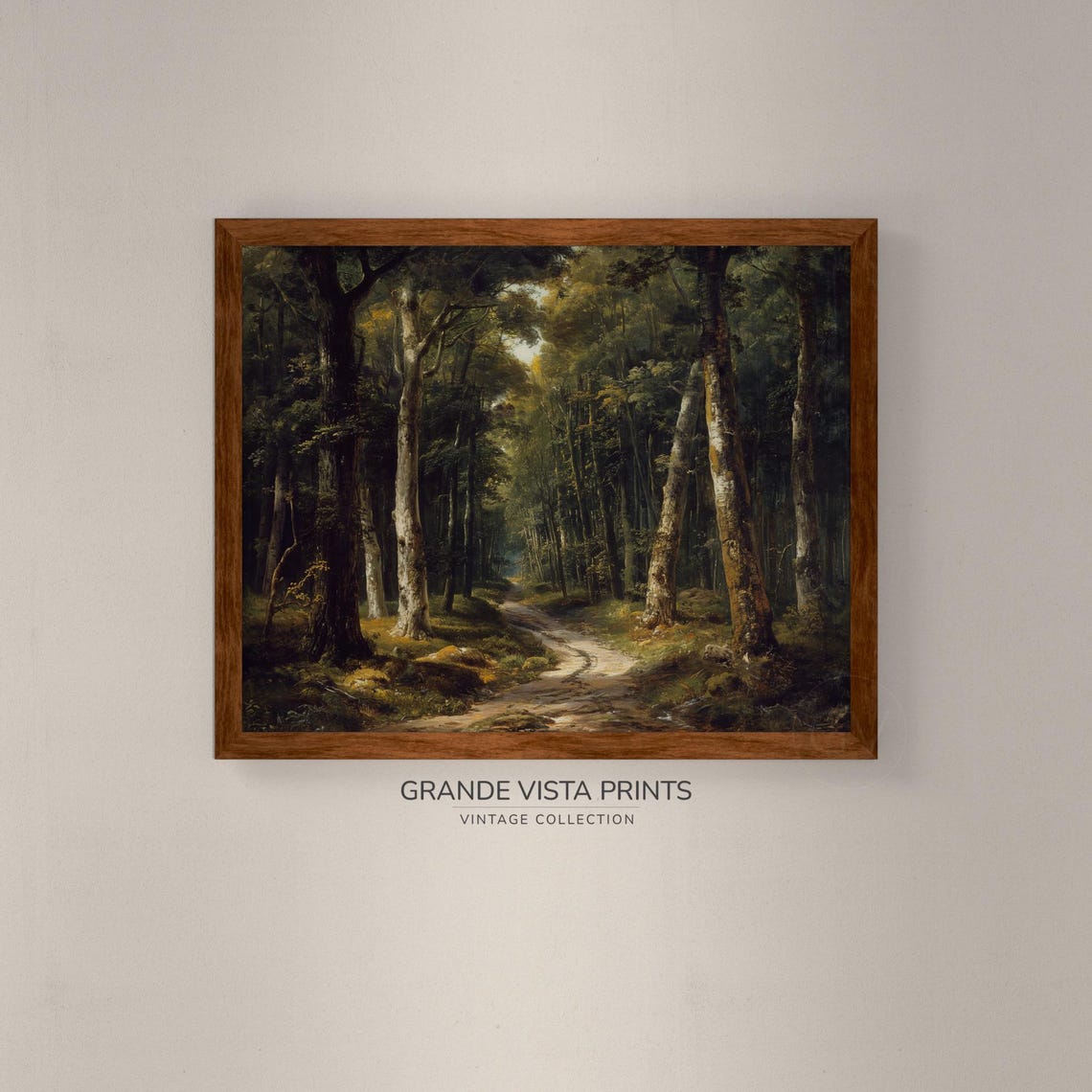 Deep Forest Path Tall Trees Sunlit Trail Vintage Woodland Art Poster - Image 4