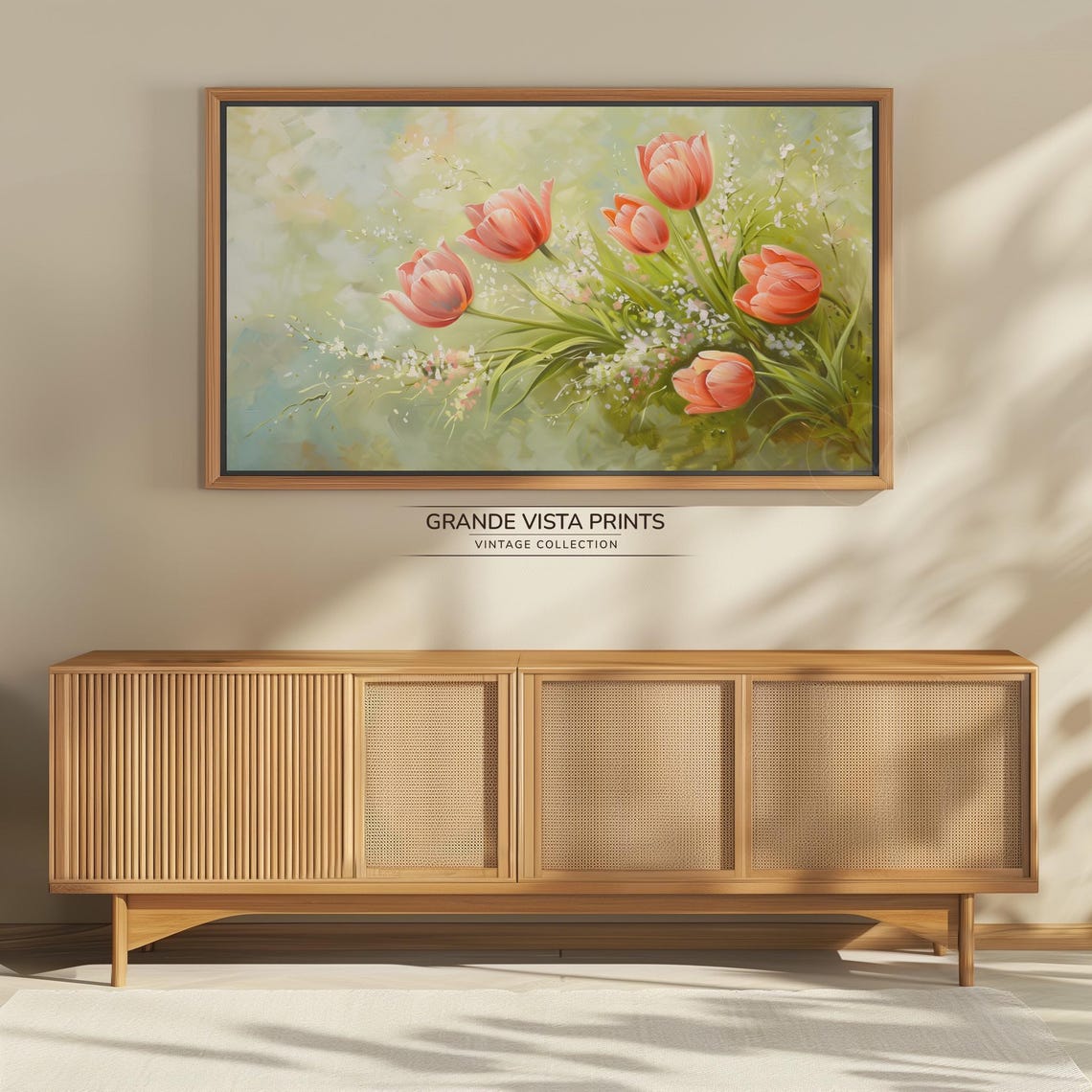 Coral Pink Tulips Babys Breath Soft Green Impressionist Floral Poster - Image 4