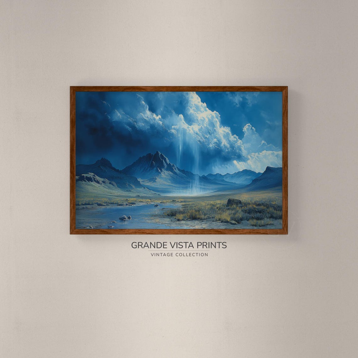 Blue Mountain Valley Rain Light Rays Stream Dramatic Sky Poster - Image 2