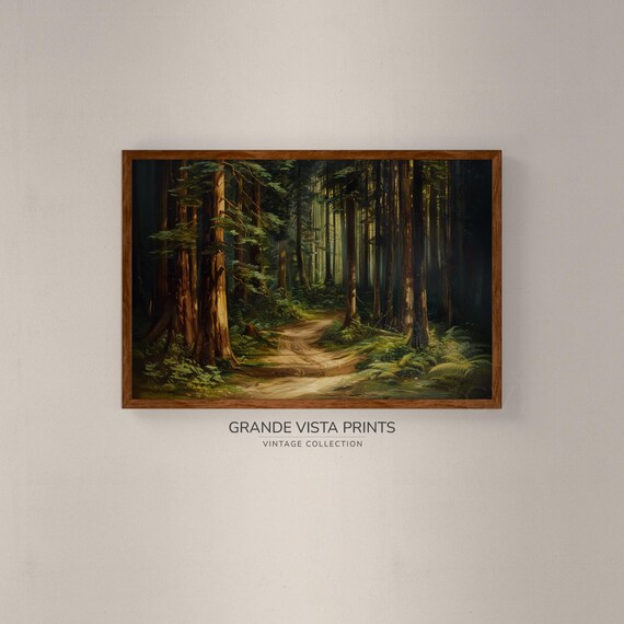 Redwood Forest Trail Landscape Painting Forest Path Wall Art Forest Trees Wall Art Gv4862